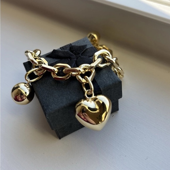 Bold Gold Plated Heart Charm Bracelet Chunky Link Love Statement Jewelry - Picture 2 of 11